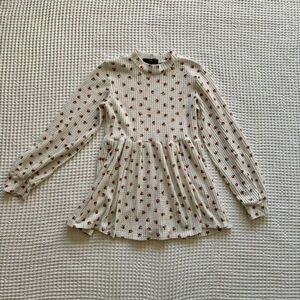 Vibe Sportswear Floral Waffle Knit Peplum Mock Neck Top Cottagecore Boho - Small